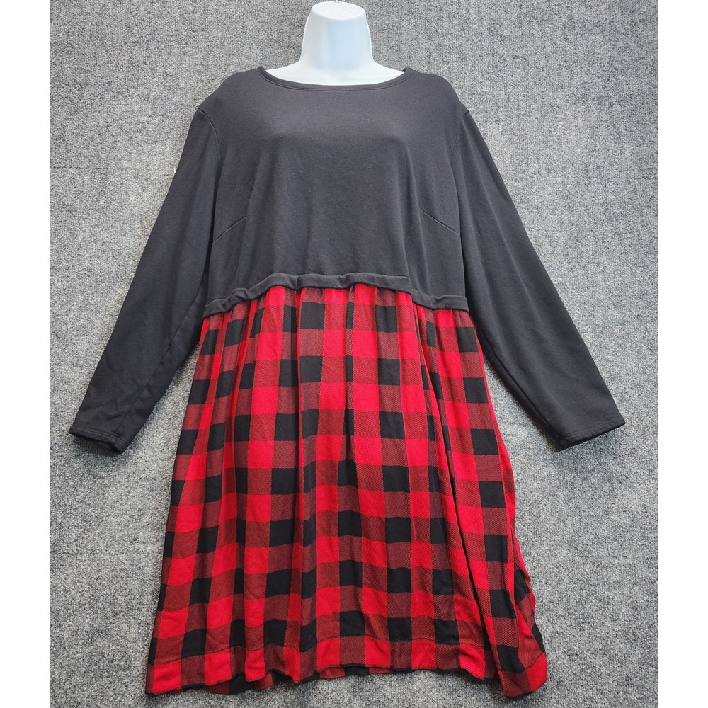 J. Jill Women Buffalo Plaid Mixed Media Holiday Christmas Plus Size Dress 2X
